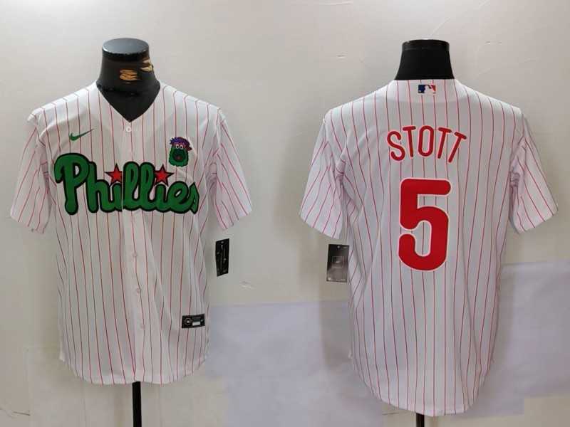 Men%27s Philadelphia Phillies #5 Bryson Stott White Green Cool Base Stitched Jersey